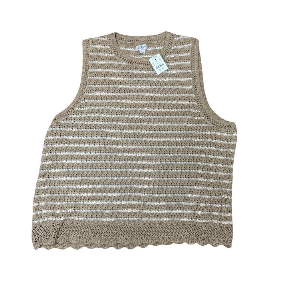 J.Crew Factory Crochet Striped Sweater Tank Top Beige 2X NWT - Picture 3 of 7